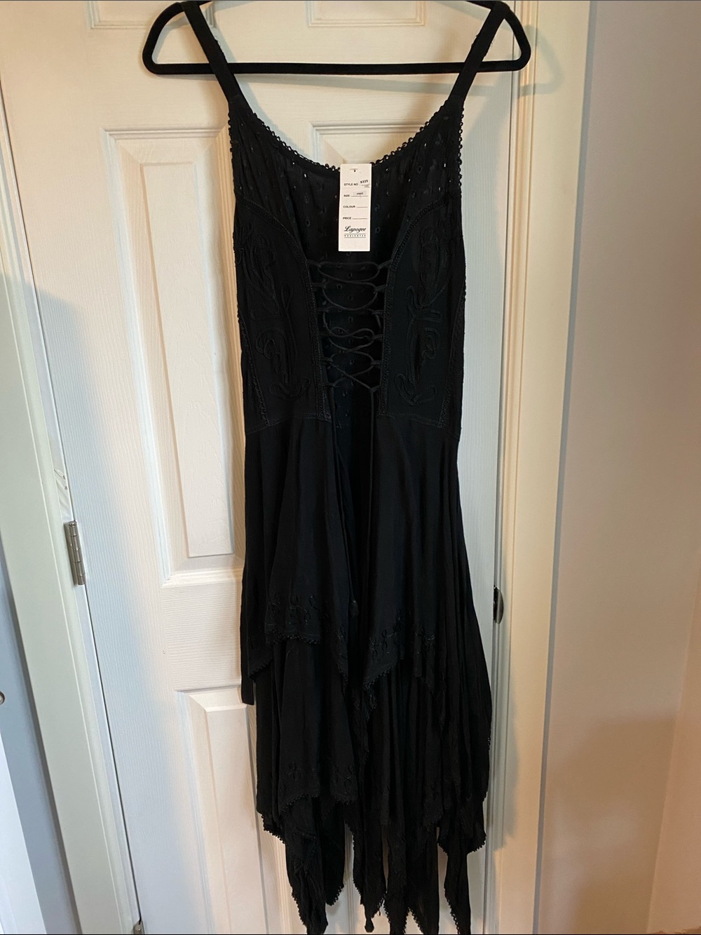 Handkerchief Hem Asymmetrical Black Dress with Lace-Up Bodice